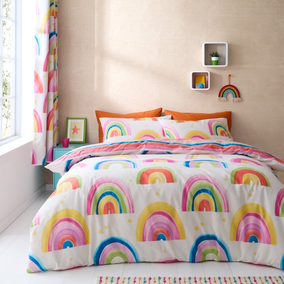 Watercolour Rainbow 100 Cotton Reversible Duvet Cover And Pillowcase Set