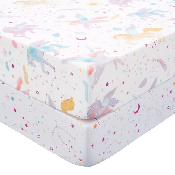 Click to view product details and reviews for Pack Of 2 Celestial Unicorn Polycotton Fitted Sheets.