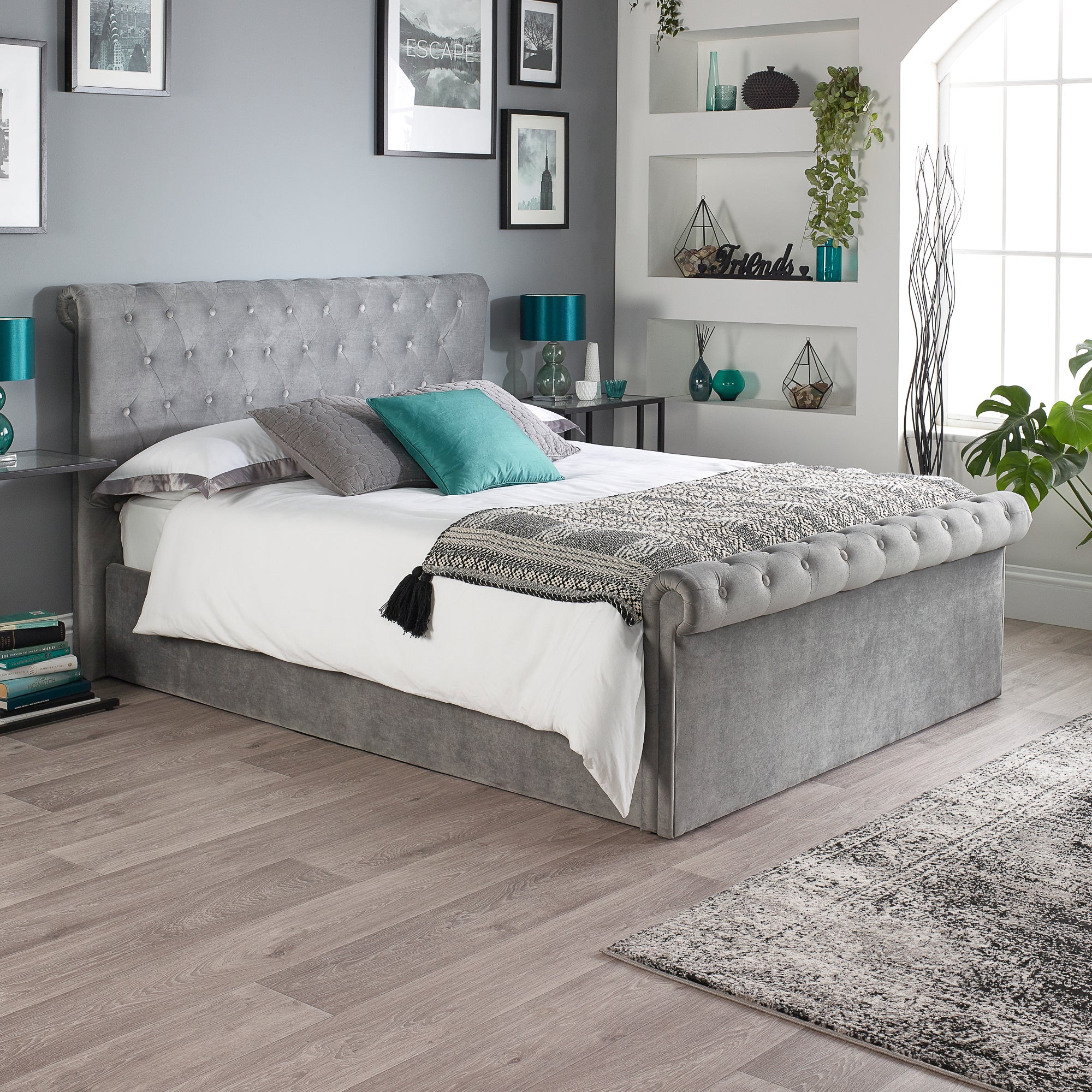 Chesterfield Ottoman Bed Frame Velvet Grey