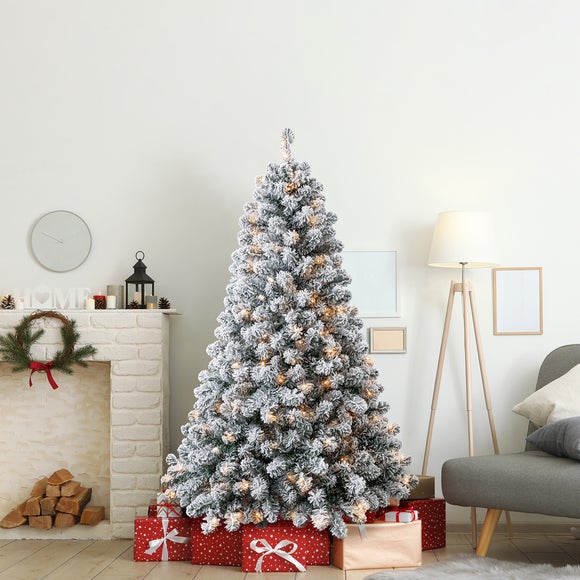 6ft Pre-lit 200 Led Snowy Oxford Pine Christmas Tree