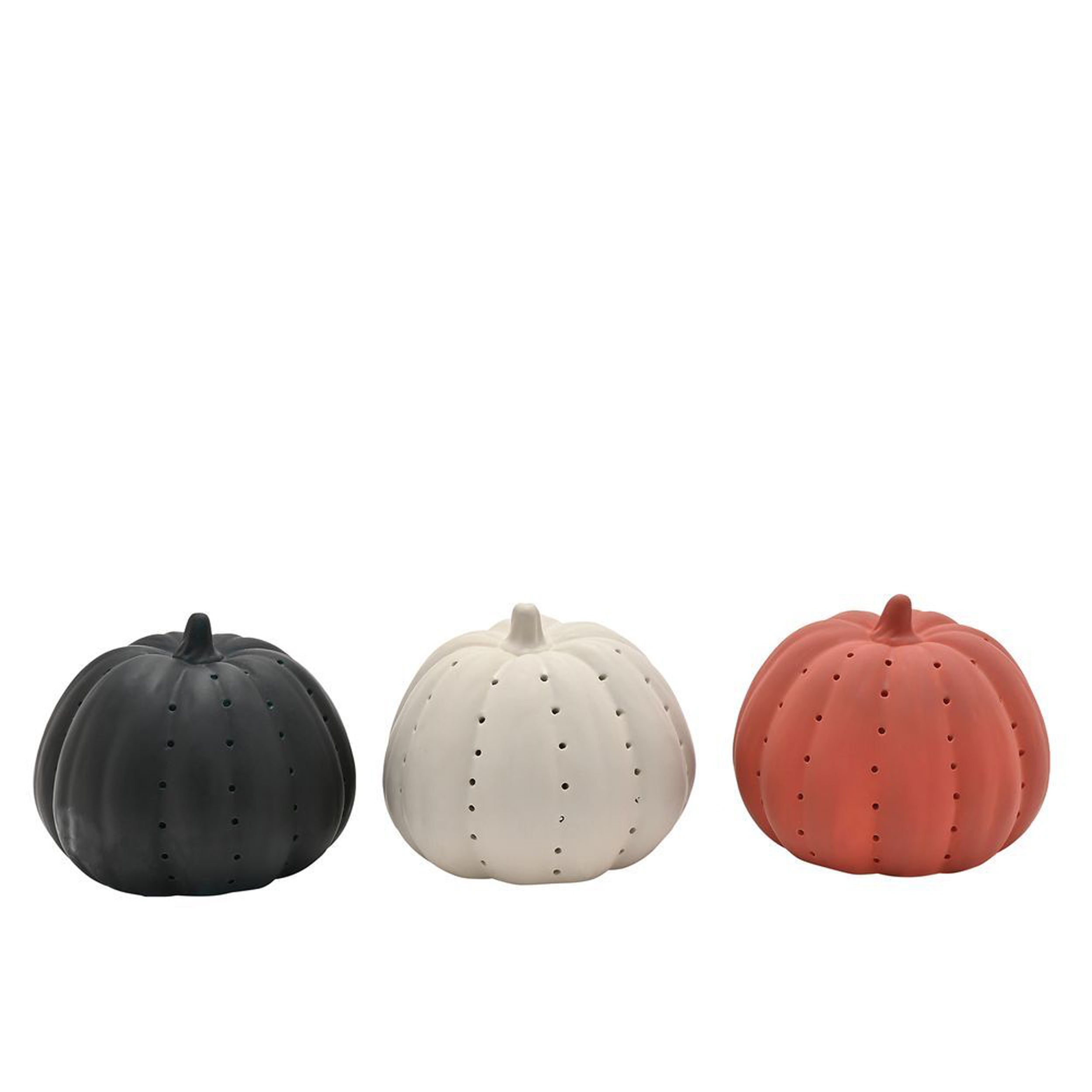 Set Of 3 Mini Led Light Up Pumpkins Multicoloured