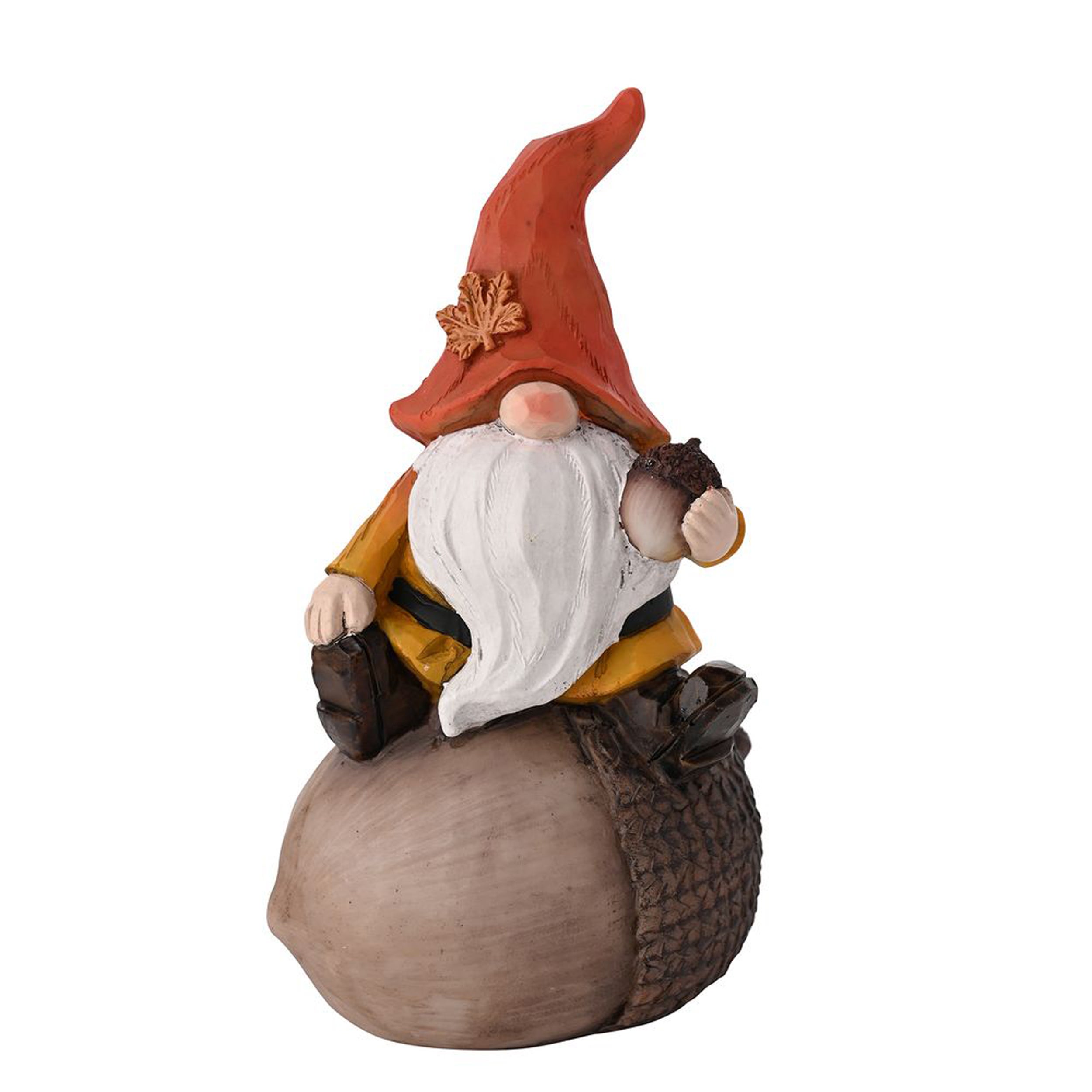 Autumn Gnome Sat On Acorn Ornament Brown