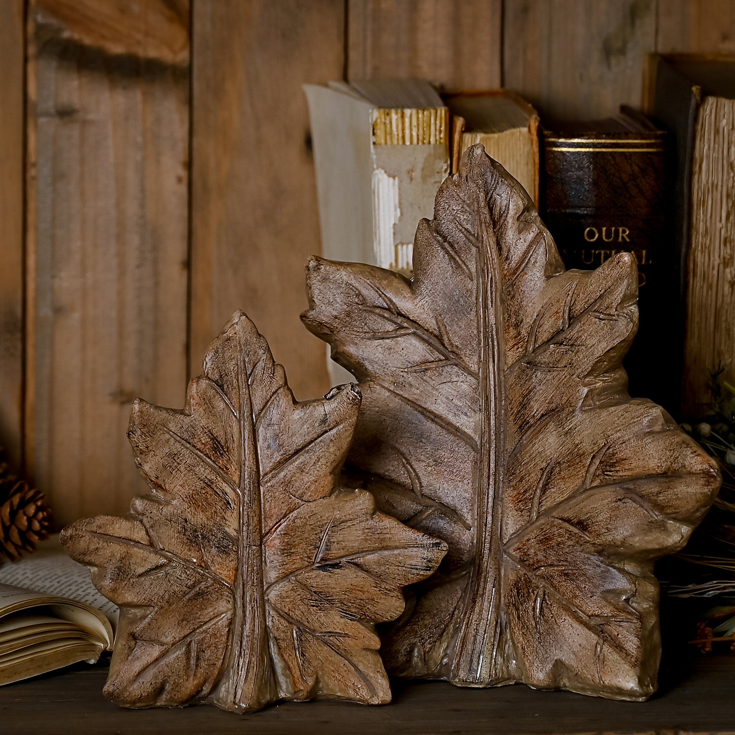 Wood Effect Resin Leaf Ornament Brown