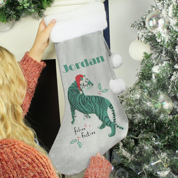 Personalised Green Tiger Christmas Stocking Dunelm