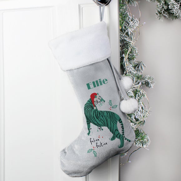 Personalised Green Tiger Christmas Stocking Dunelm