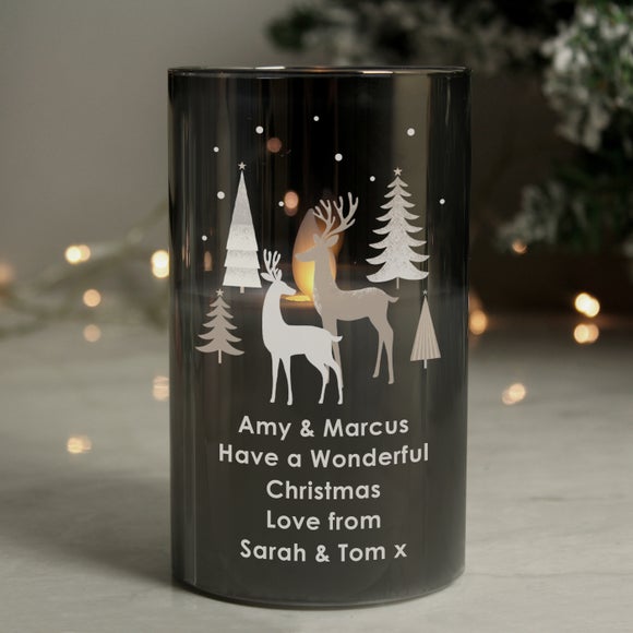 Personalised Starlight Christmas Stag Smoked LED Candle Dunelm