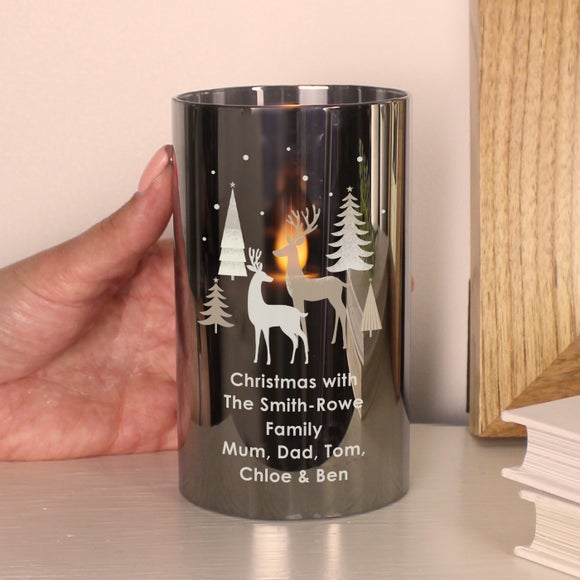 Personalised Starlight Christmas Stag Smoked LED Candle Dunelm