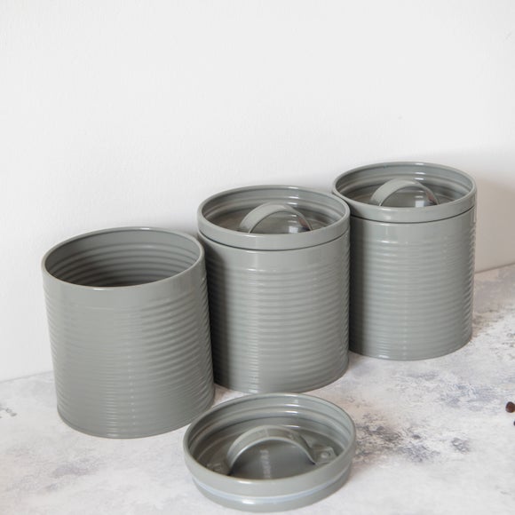 Set of 3 Metal Tea, Coffee and Sugar Canisters