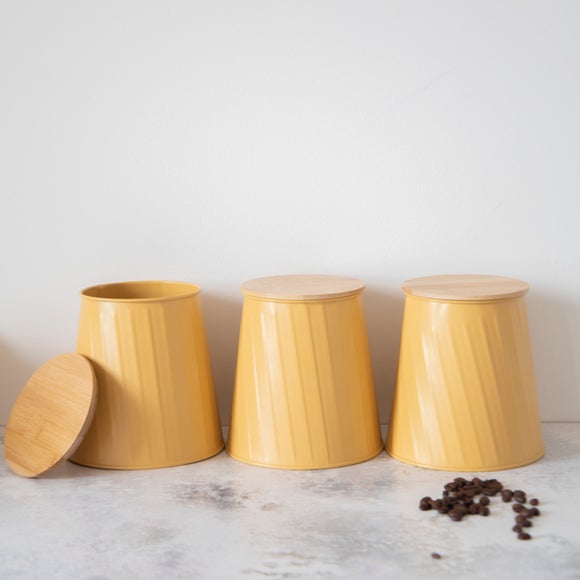 Set of 3 Metal Tea, Coffee and Sugar Canisters