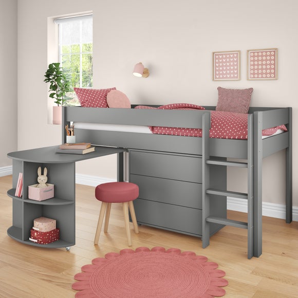 Uno Midsleeper With Pull Out Desk and Chest of Drawers Pine