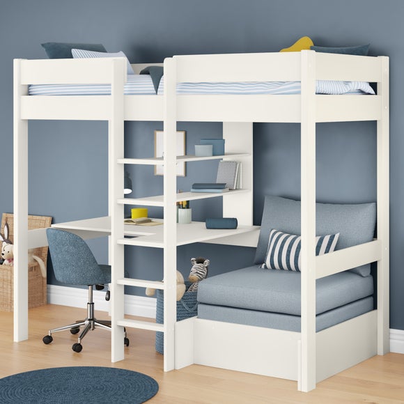 Stompa Uno Highsleeper With Chair Bed And Cushion Set Pine White