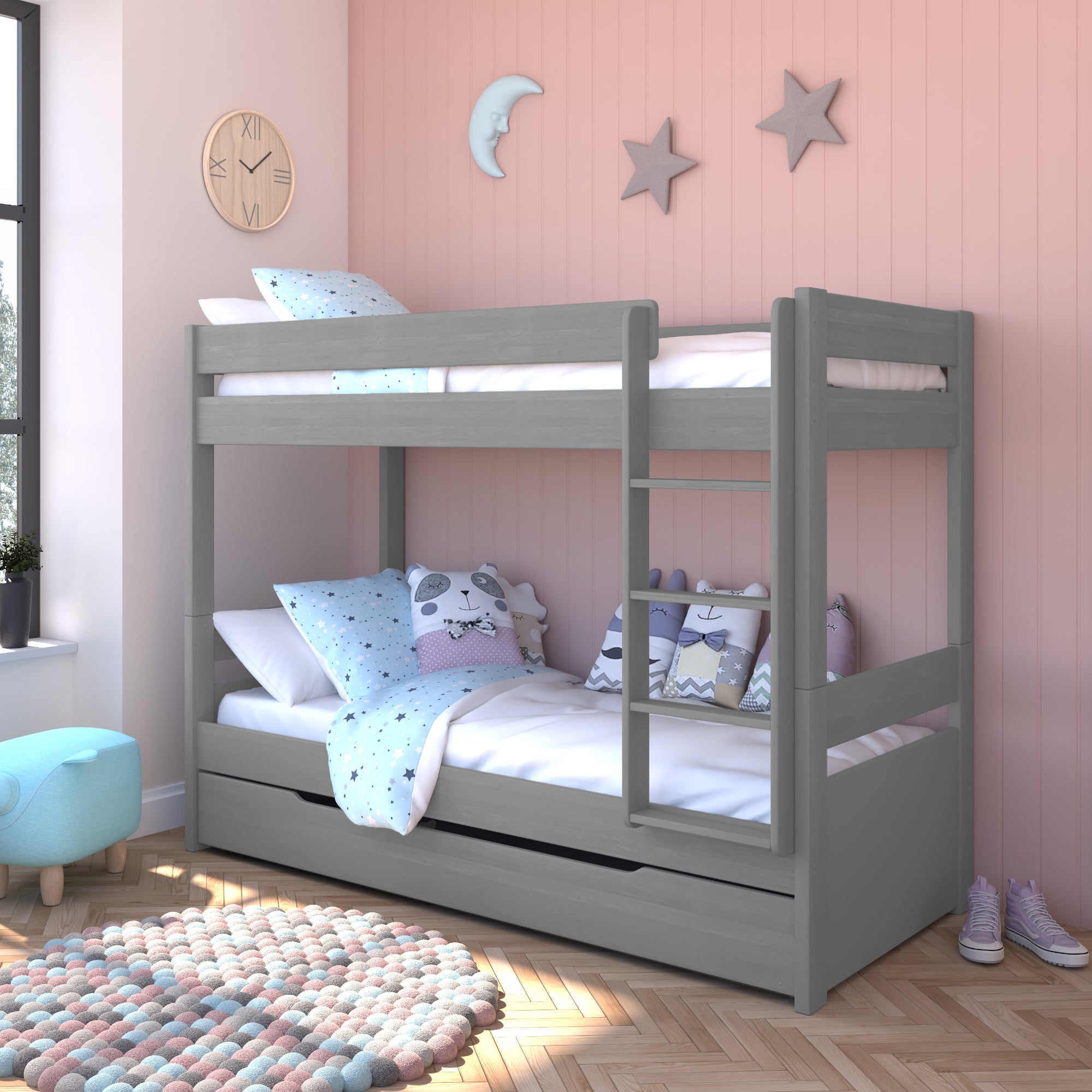 Stompa Uno Bunk Bed With Trundle Drawer Pine Grey