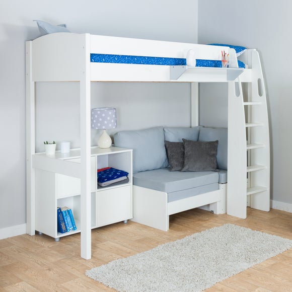 Stompa Uno High Sleeper With Corner Sofa And Cube Unit Pine