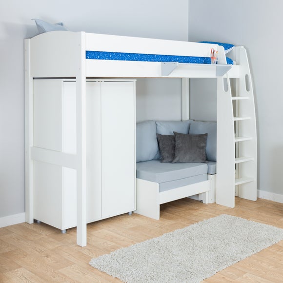 Stompa Uno High Sleeper With Corner Sofa And Wardrobe Pine