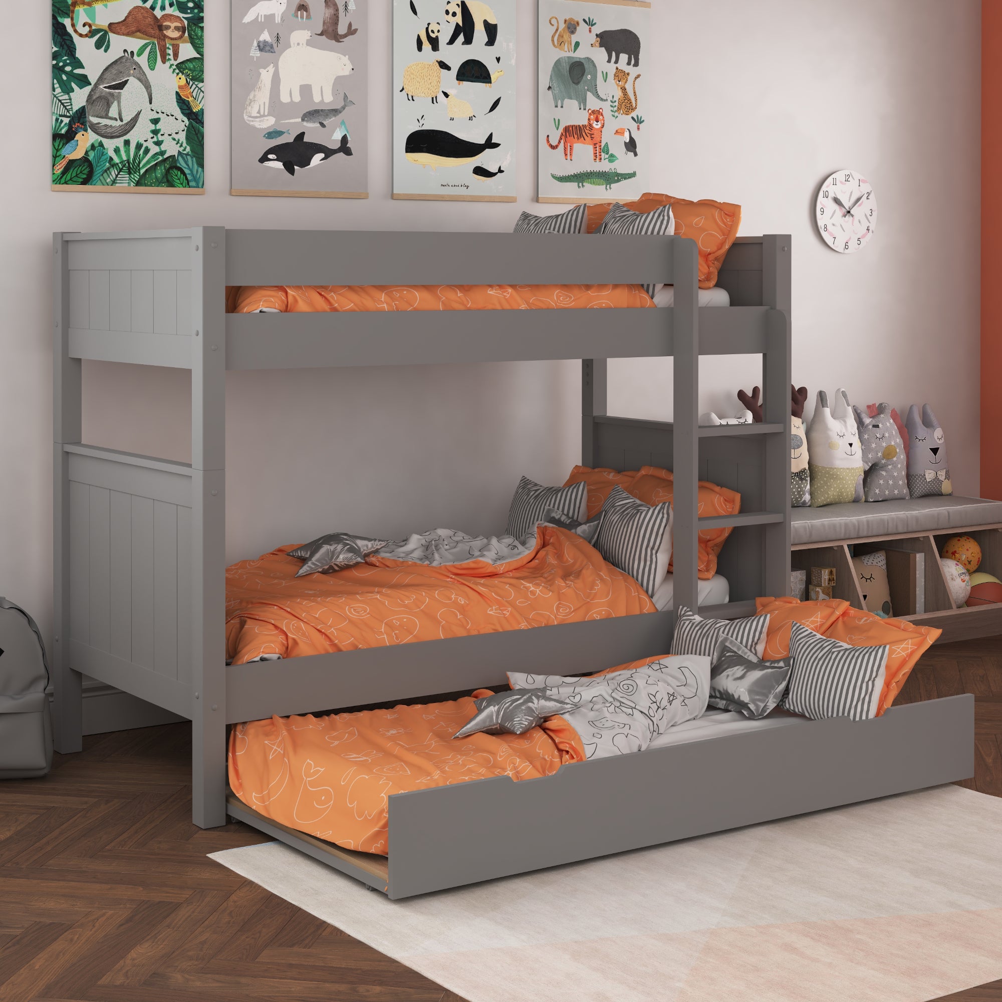 Stompa Classic Bunk Bed With Open Trundle Grey