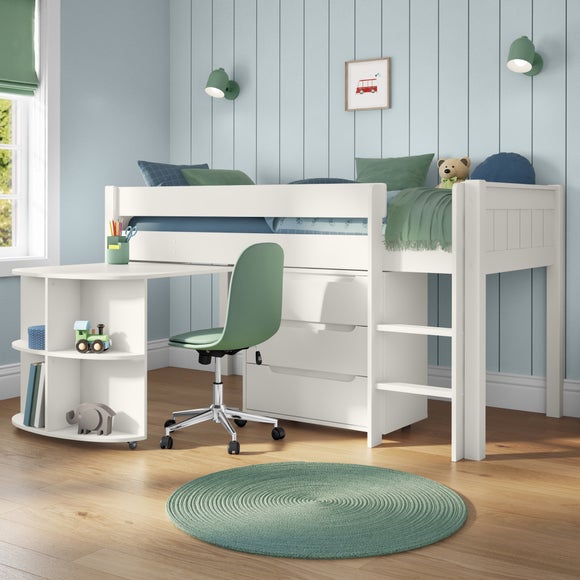 Stompa Classic Midsleeper With Pull Out Desk And 3 Drawer Chest White