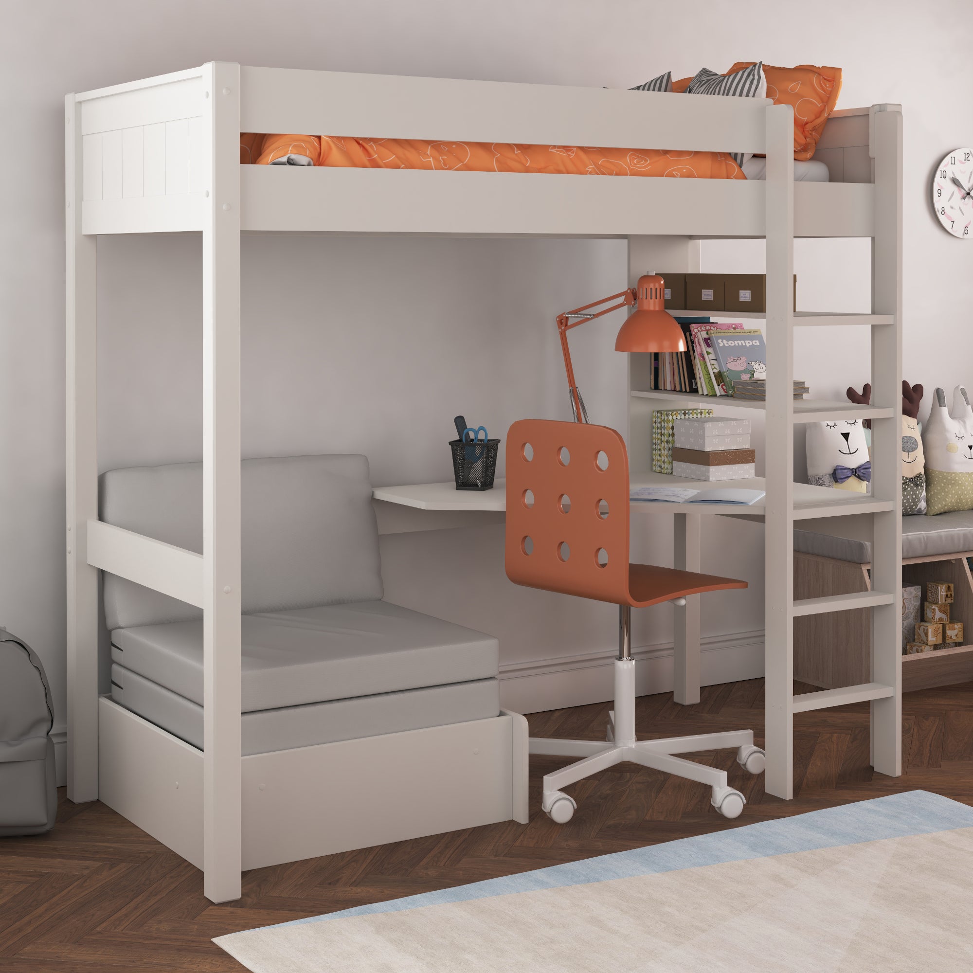 Stompa Classic Highsleeper With Desk And Chair Bed White