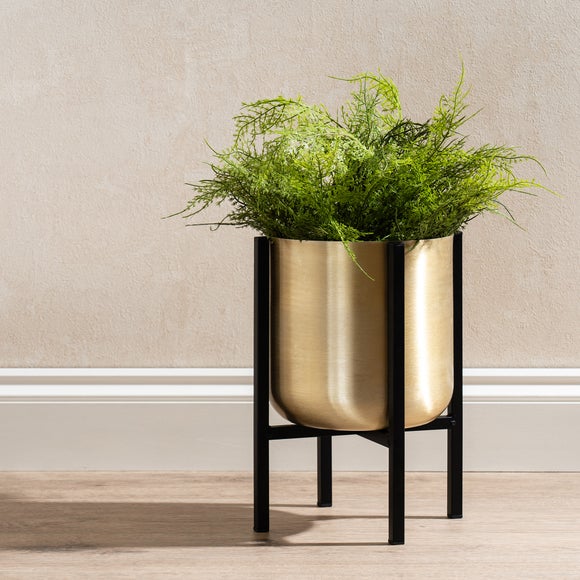 Gold Metal Plant Pot With Black Stand