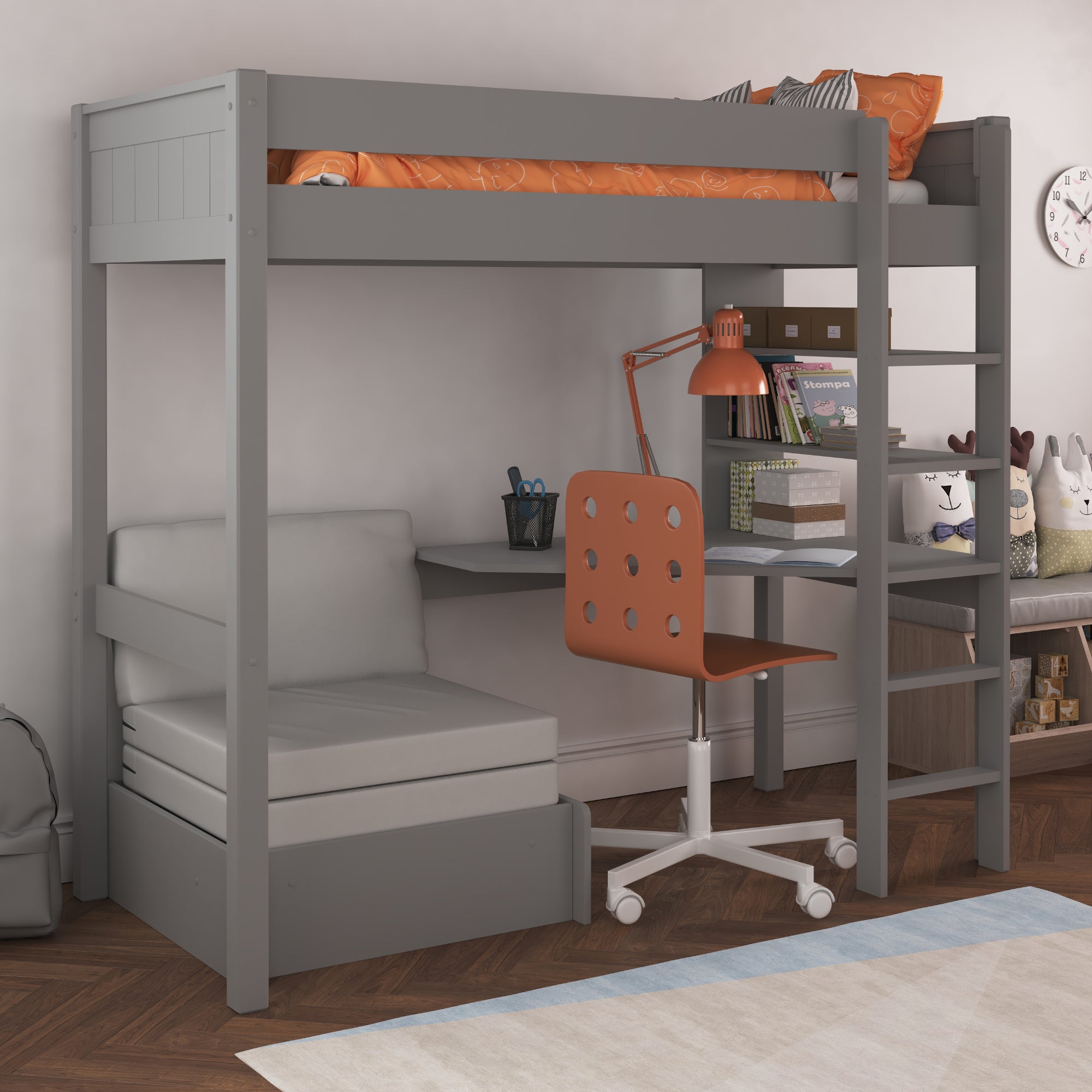 Stompa Classic Highsleeper With Desk And Chair Bed Grey