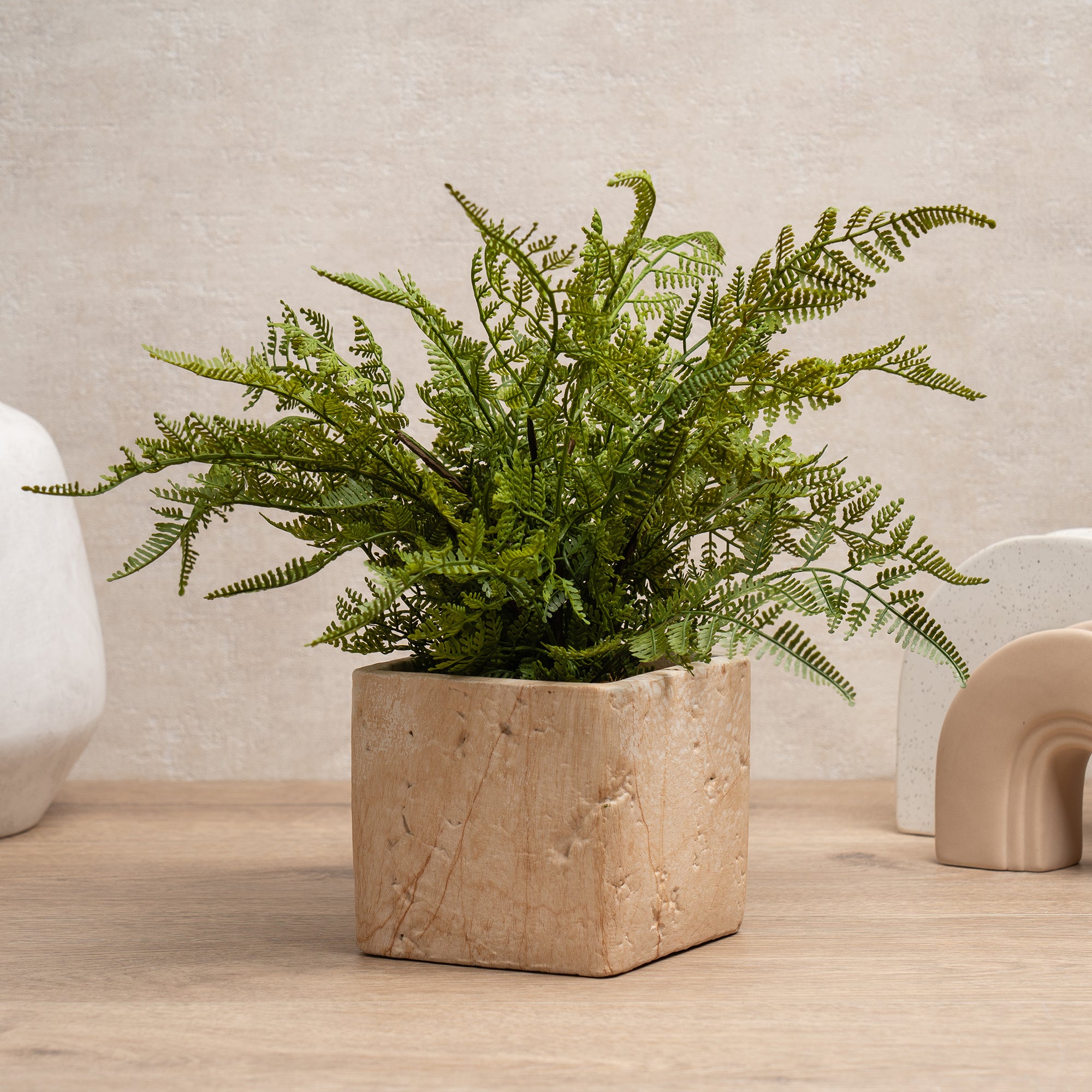 Artificial Fern In Cement Plant Pot Green