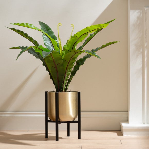 Gold Metal Plant Pot With Black Stand