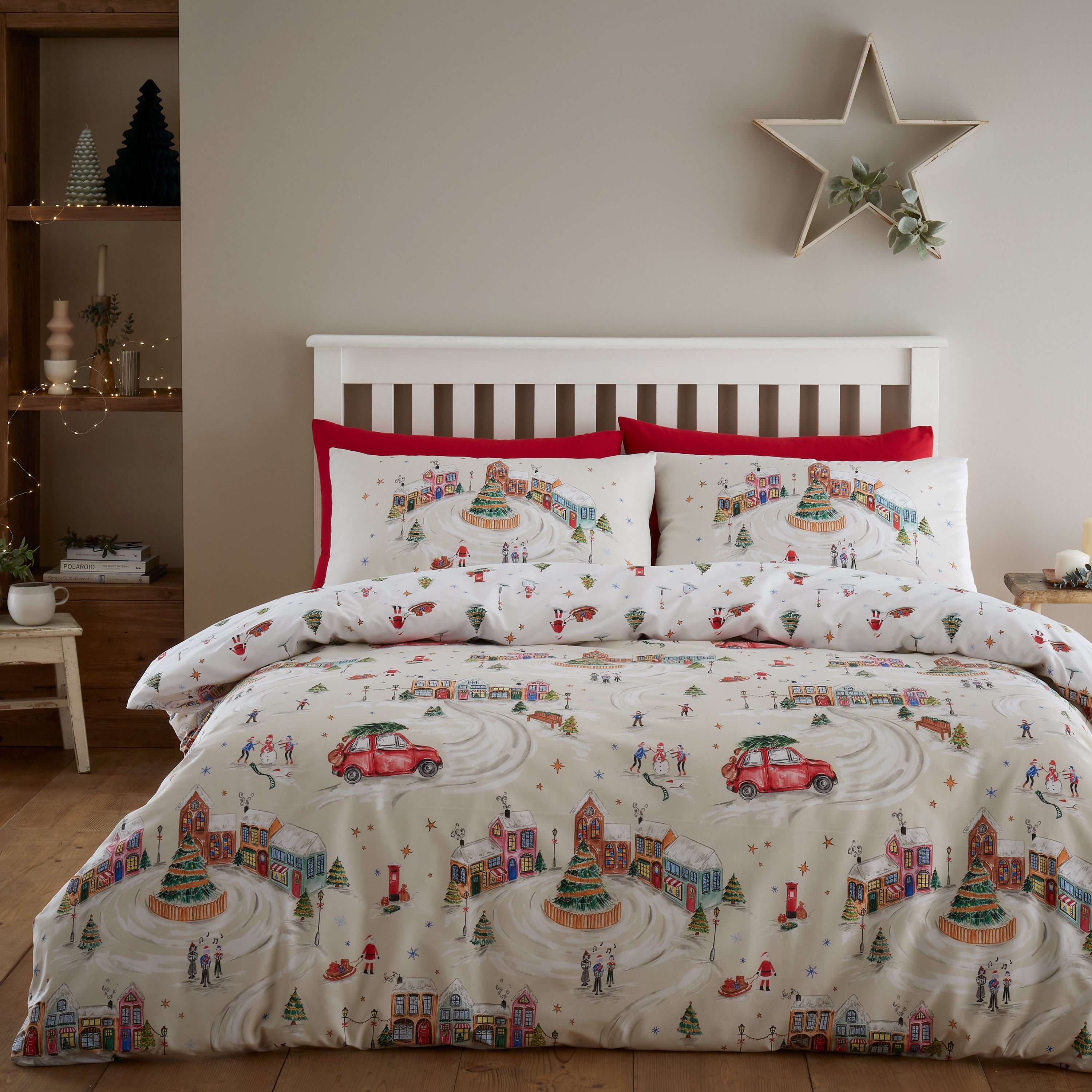 Catherine Lansfield Christmas Town Reversible Duvet Cover And Pillowcase Set Natural