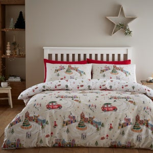 Catherine Lansfield Christmas Town Reversible Duvet Cover And Pillowcase Set