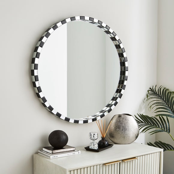 Monochrome Mosaic Edge Round Wall Mirror