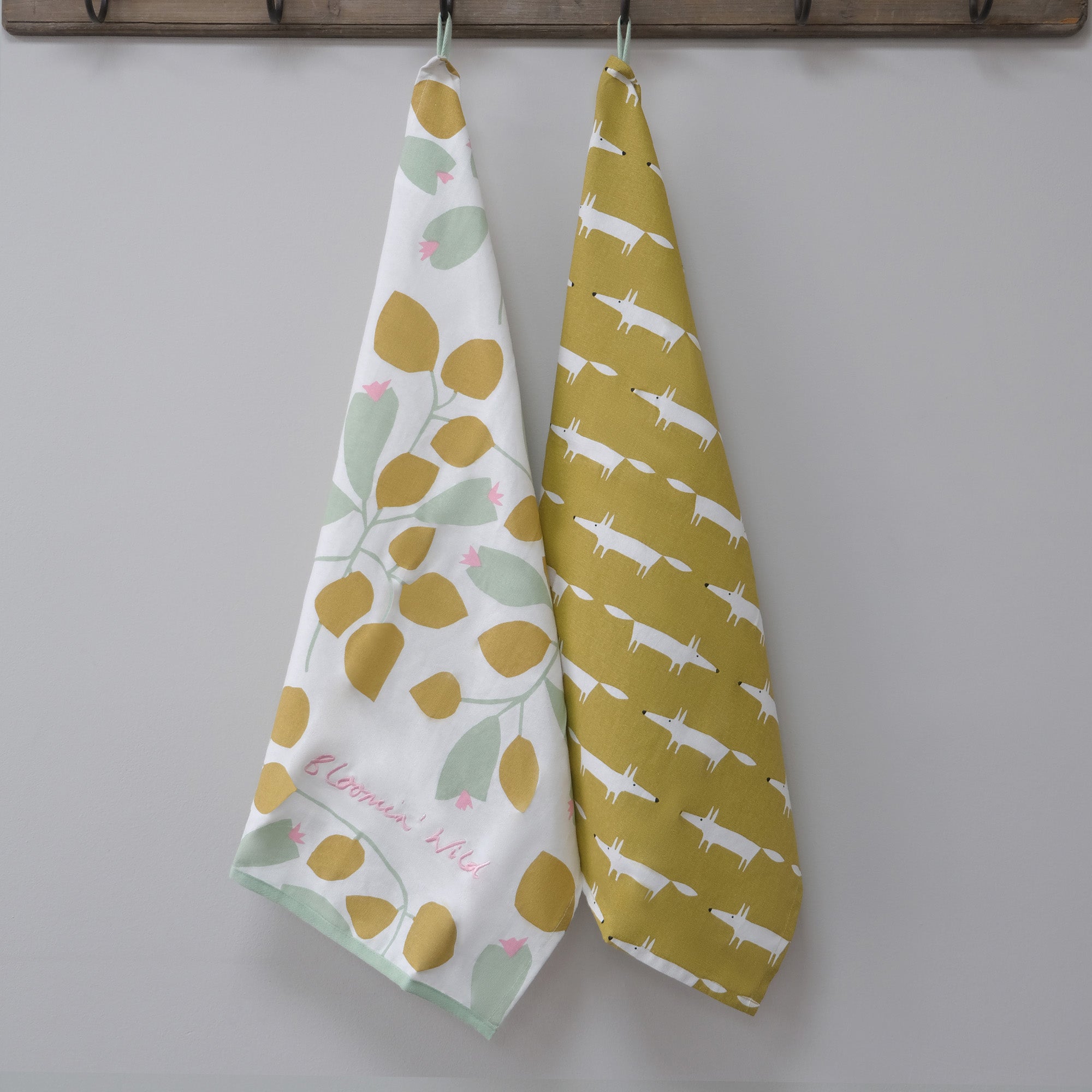 Scion Dexam Mr Fox Set Of 2 Tea Towels Yellow