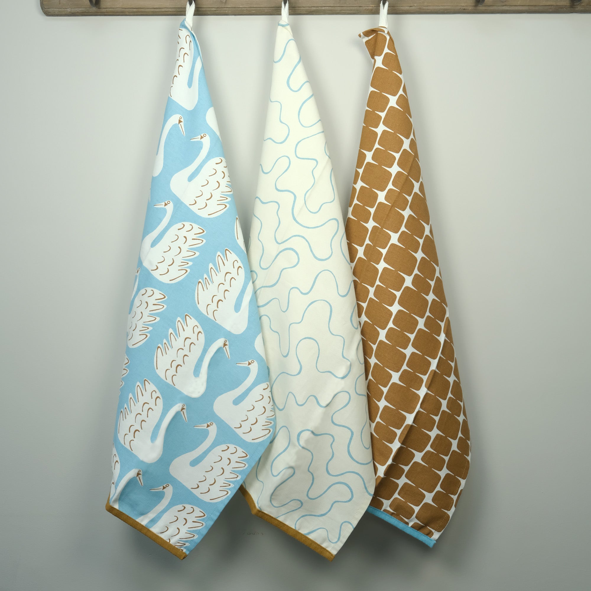 Scion Dexam Swim Swam Swan Set Of 3 Tea Towels Blue