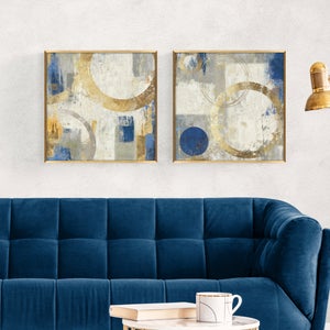 Set Of 2 Abstract Blue & Gold Framed Prints