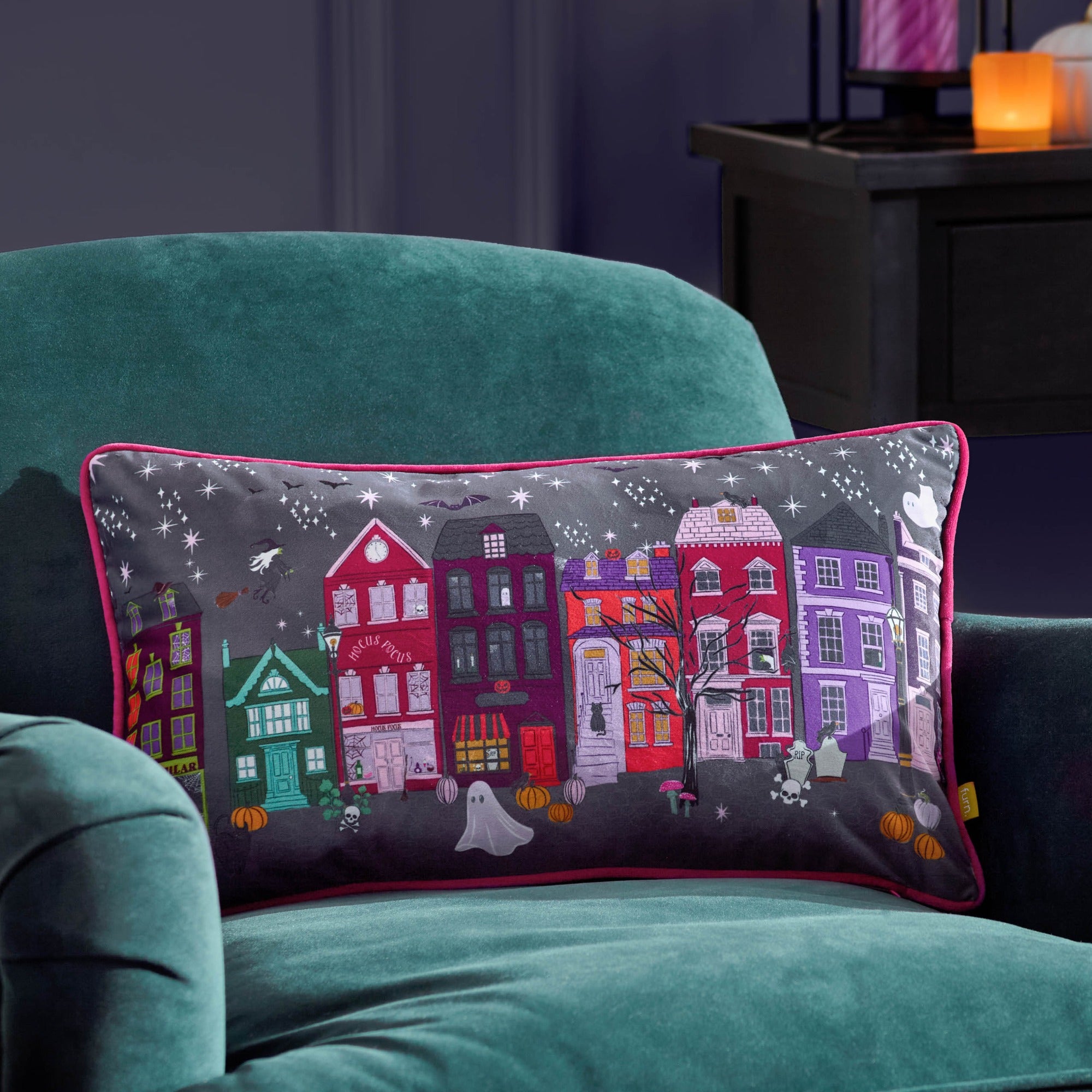 Creepy Town Rectangle Cushion Charcoal Grey