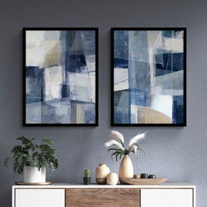 Set Of 2 Blue Gaze Abstract Framed Prints