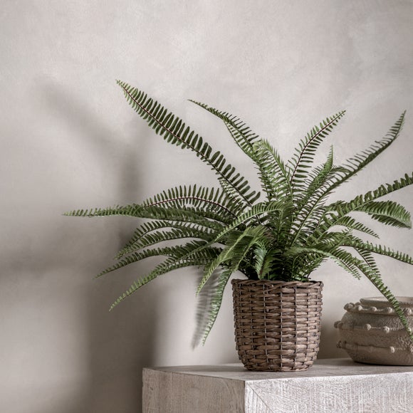 Artificial Fern In Wicker Plant Pot