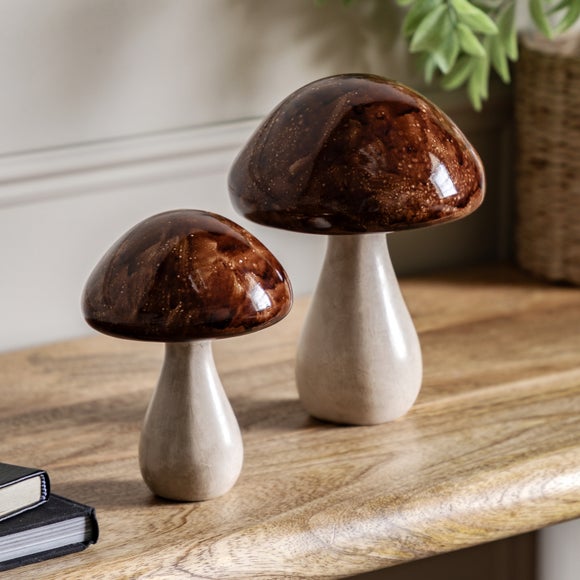 Set Of 2 Resin Mushroom Ornaments