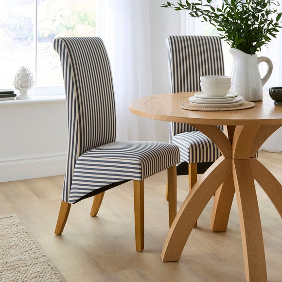 Set Of 2 Chester Linford Stripe Dining Chairs Fabric