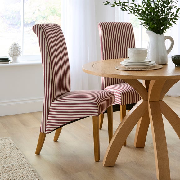 Set Of 2 Chester Linford Stripe Dining Chairs Fabric