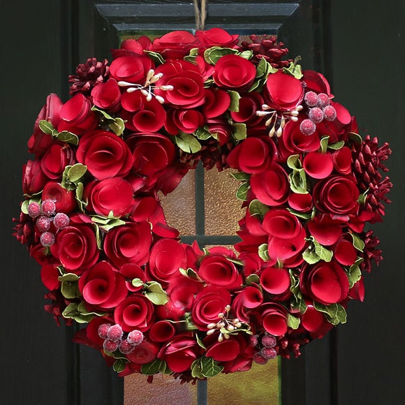 Click to view product details and reviews for Artificial Winter Rose Wreath.