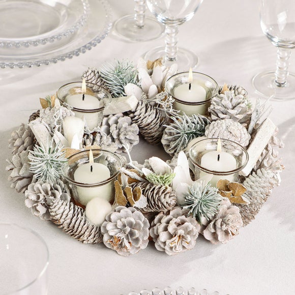 View Winter Frost Candle Holder Wreath View Winter Frost Candle Holder Wreath