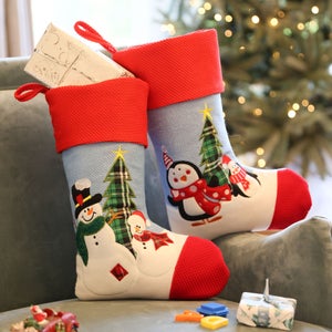 Textured Snowmen & Penguin Christmas Stocking Set