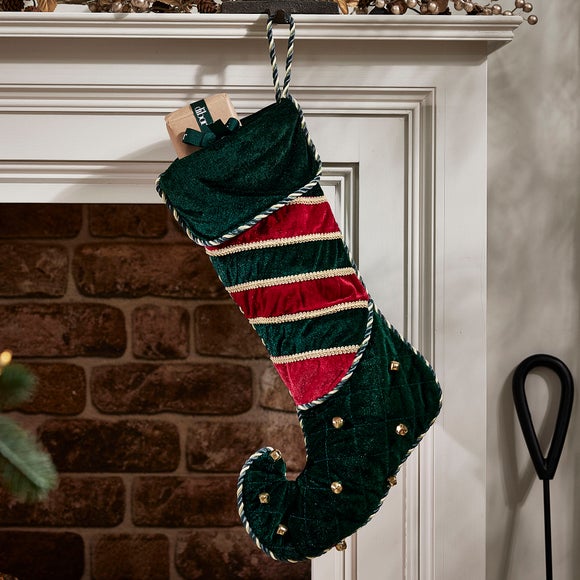 View Velvet Elf Boot Christmas Stocking View Velvet Elf Boot Christmas Stocking