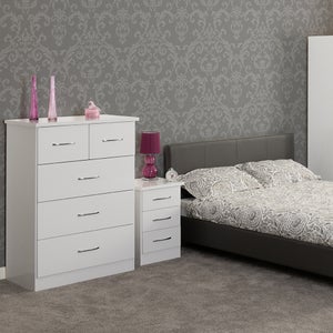 Return - Nevada 3 Drawer Bedside Table- White