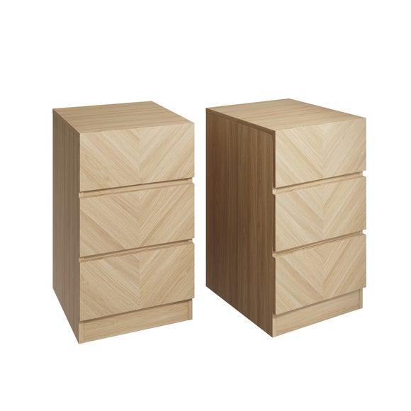 View Return - Set Of 2 Taranto 3 Drawer Bedside Tables- Oak Effect View Return - Set Of 2 Taranto 3 Drawer Bedside Tables- Oak Effect
