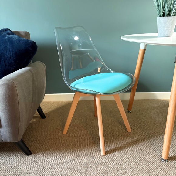 Click to view product details and reviews for Fusion Living Soho Clear Plastic Dining Chair With Squared Legs. Click to view product details and reviews for Fusion Living Soho Clear Plastic Dining Chair With Squared Legs.