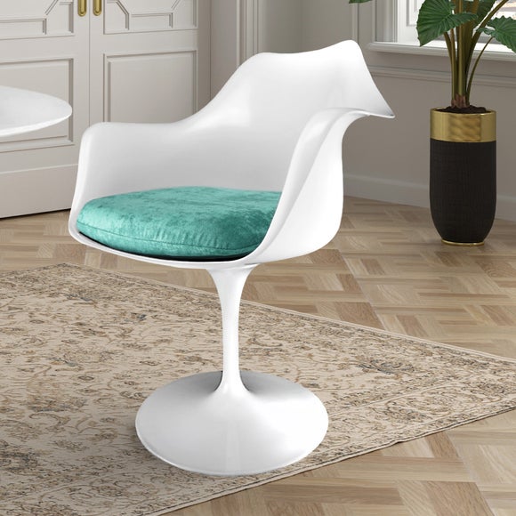 Photos - Chair Fusion Living White Tulip Curved Arm Dining  with Luxurious Cushion