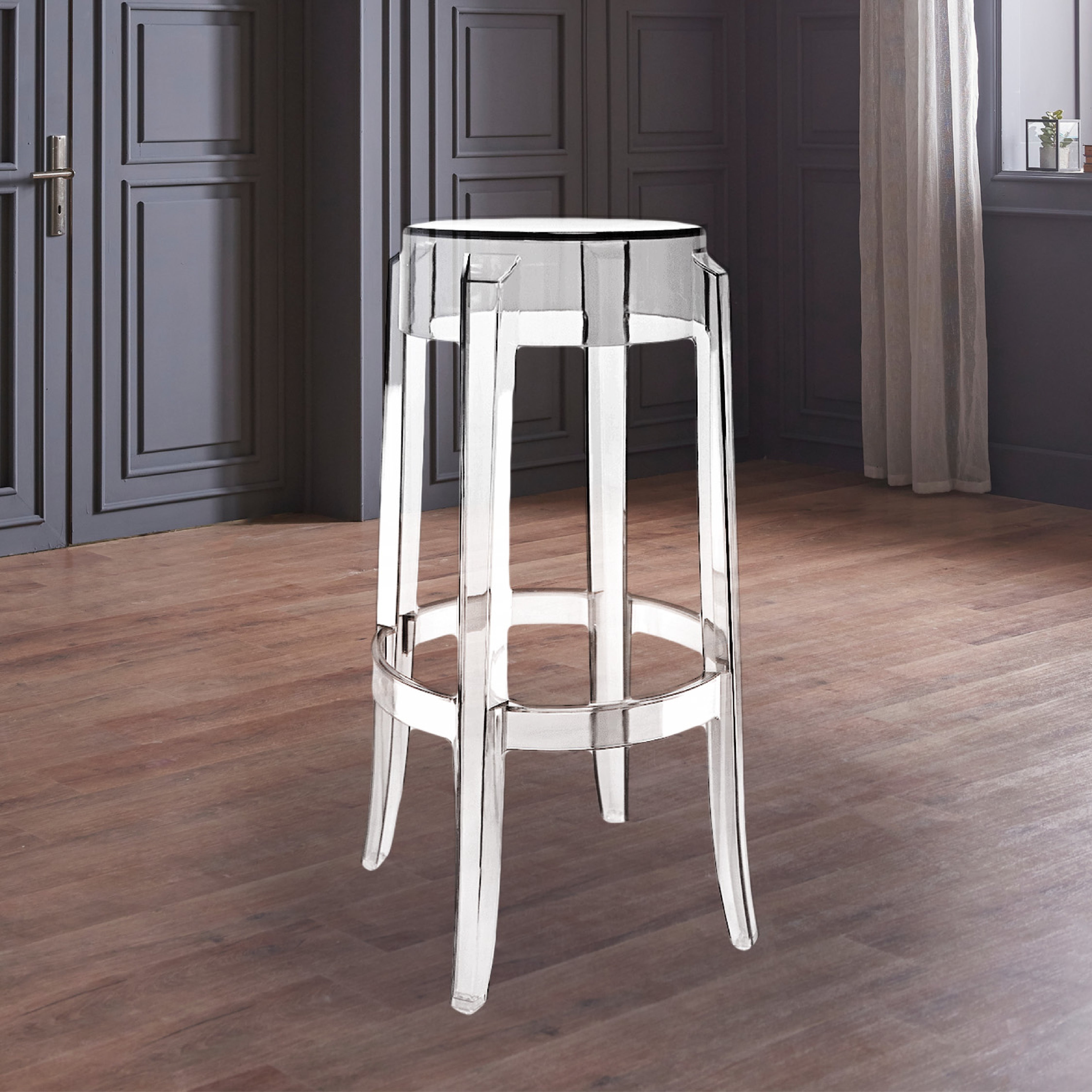 Fusion Living Ghost Style Counter Height Bar Stool Clear