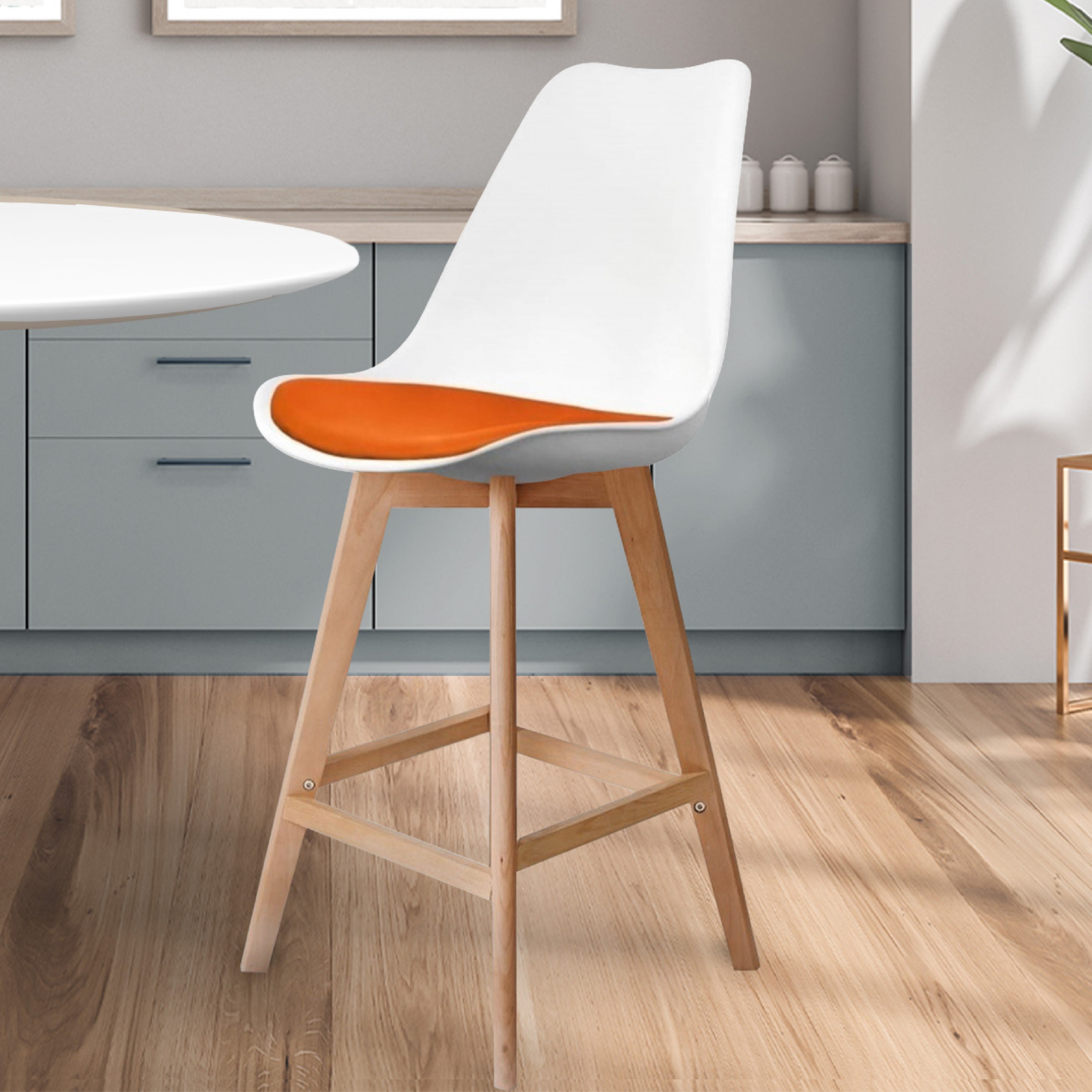 Fusion Living Soho White Plastic Bar Stool Orange