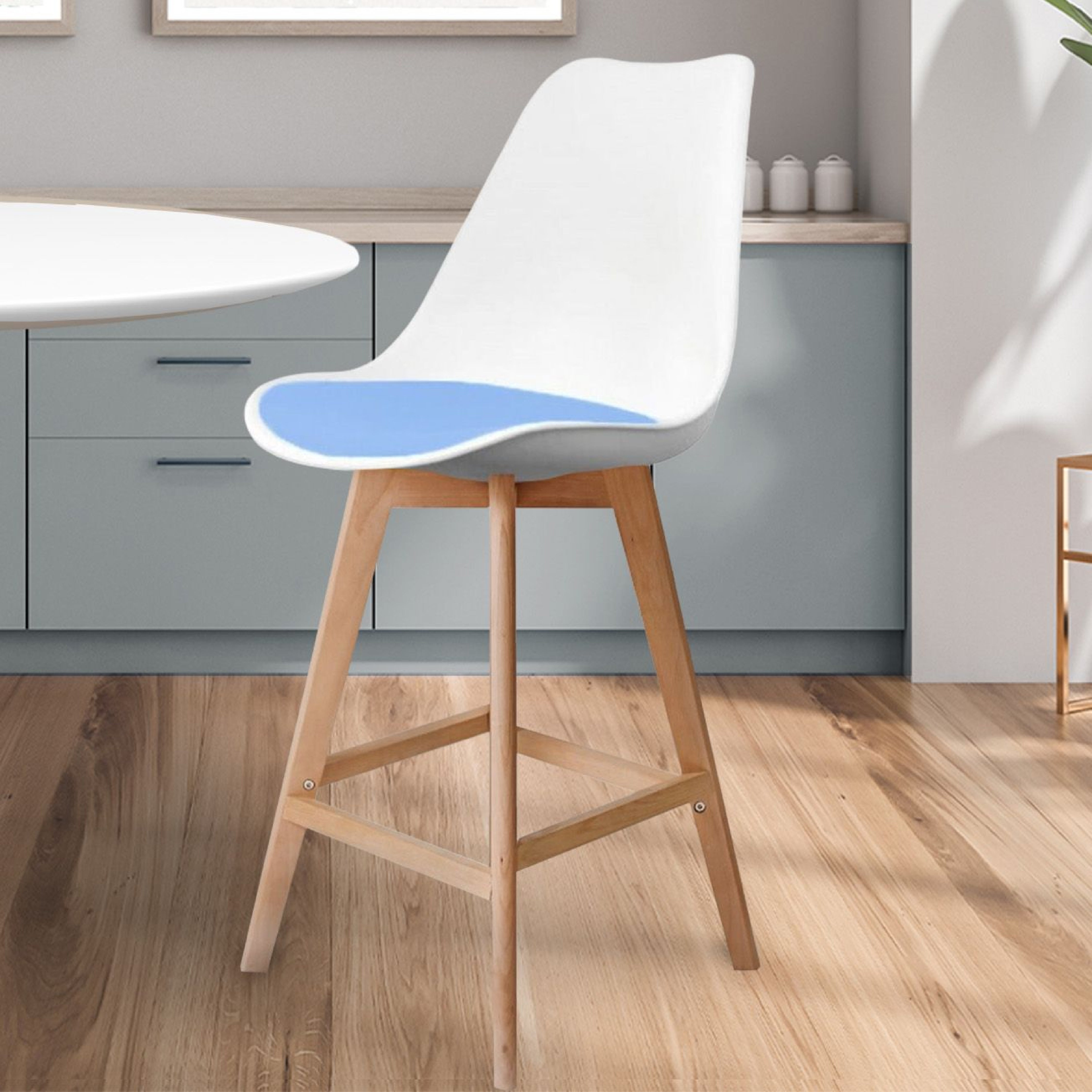 Fusion Living Soho White Plastic Bar Stool Light Blue