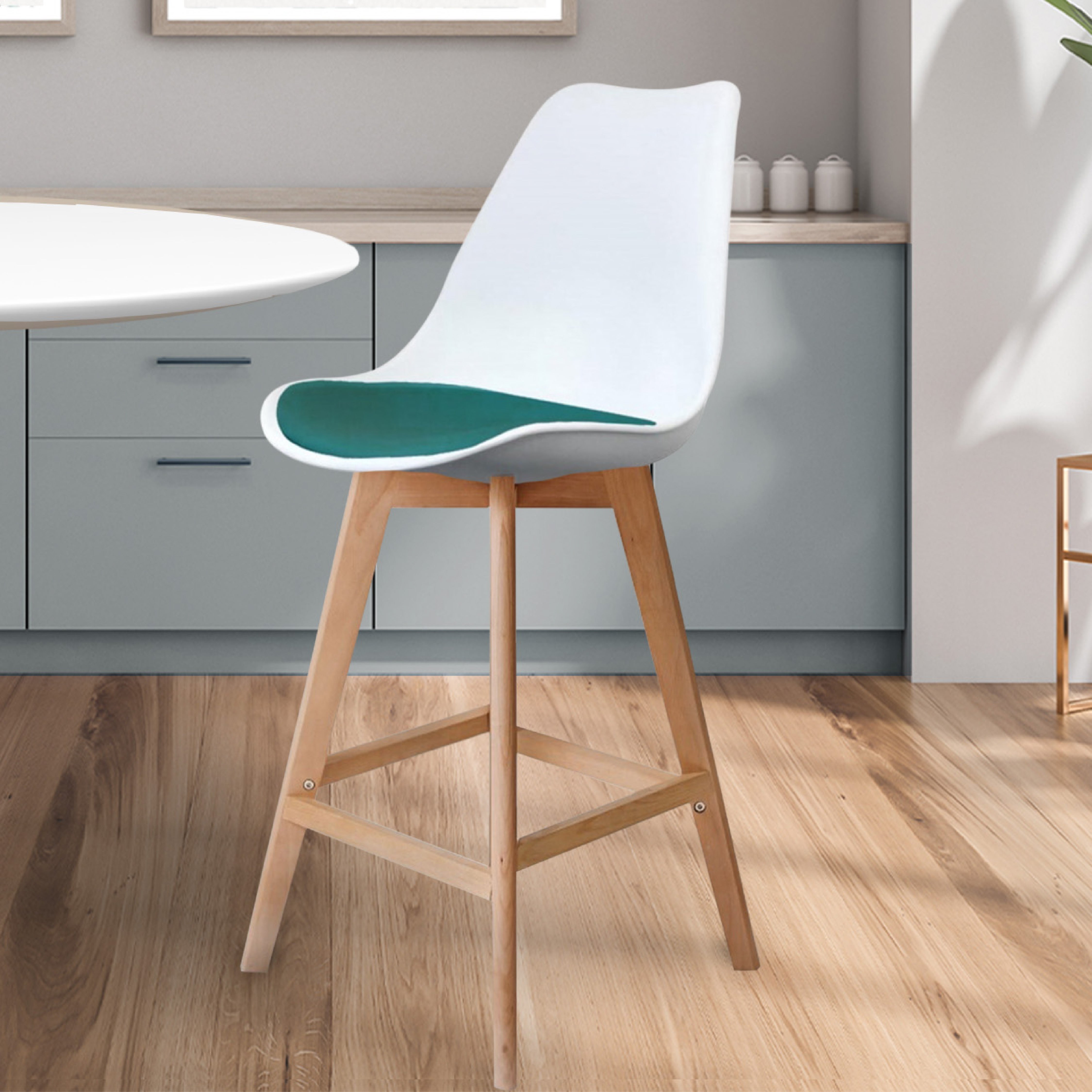 Fusion Living Soho White Plastic Bar Stool Teal