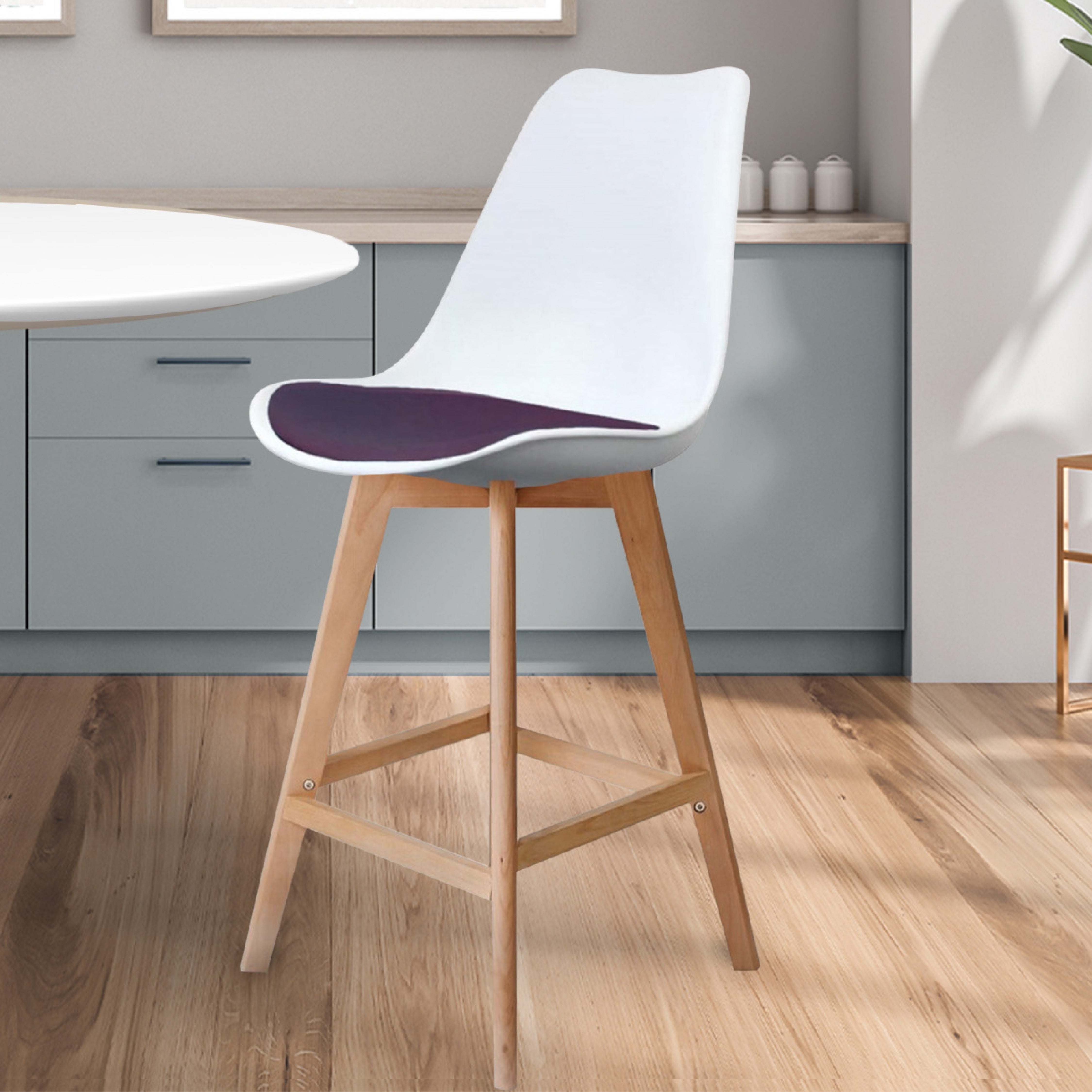 Fusion Living Soho White Plastic Bar Stool Aubergine (Purple)